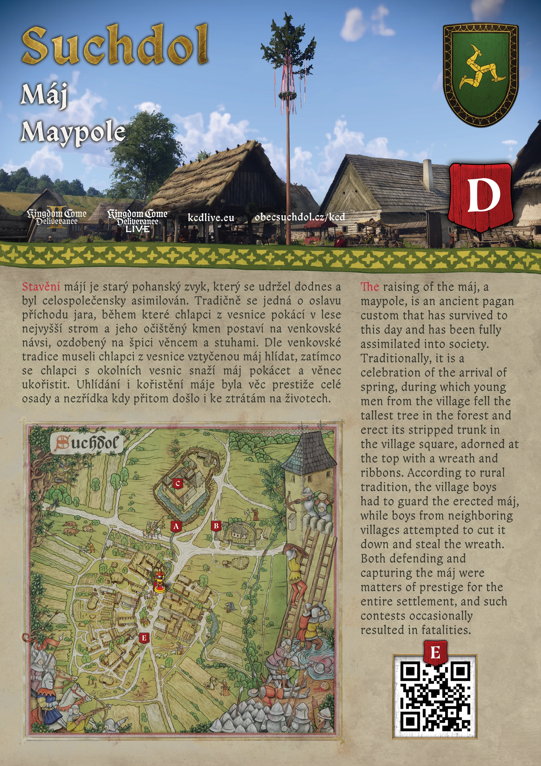 Suchdol village-square visitor panel with a game map and location information.