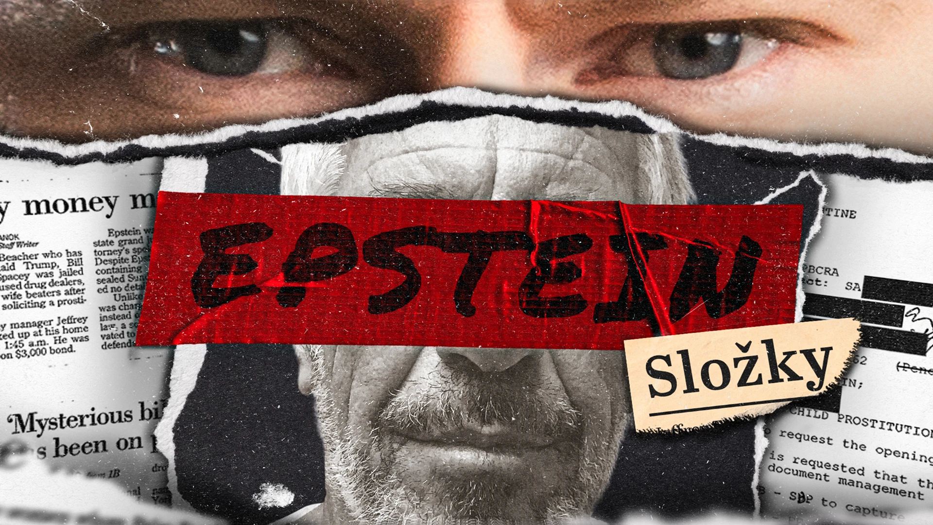 MUPI Epstein Files thumbnail with torn newspaper layers, a cropped face and a red title strip.