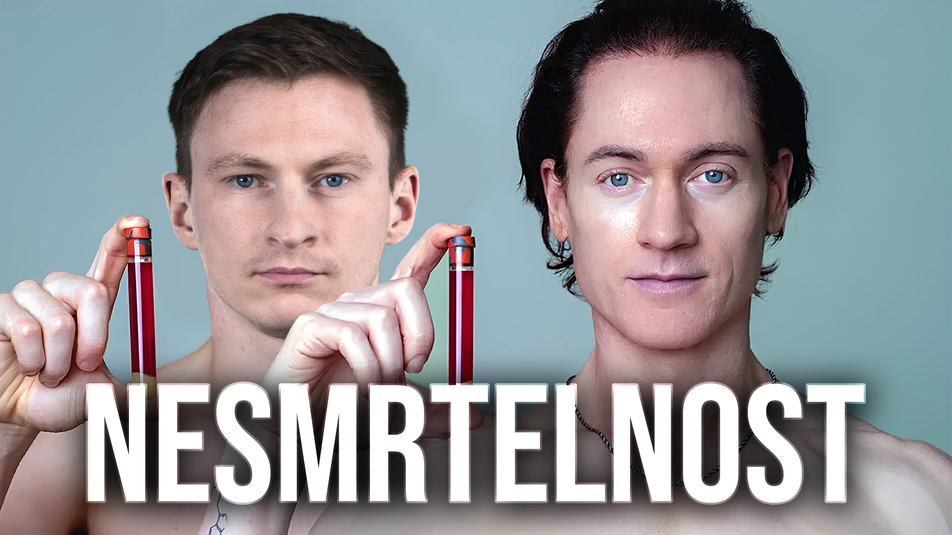 MUPI immortality-video thumbnail with two portraits, capsules and the headline “Nesmrtelnost”.