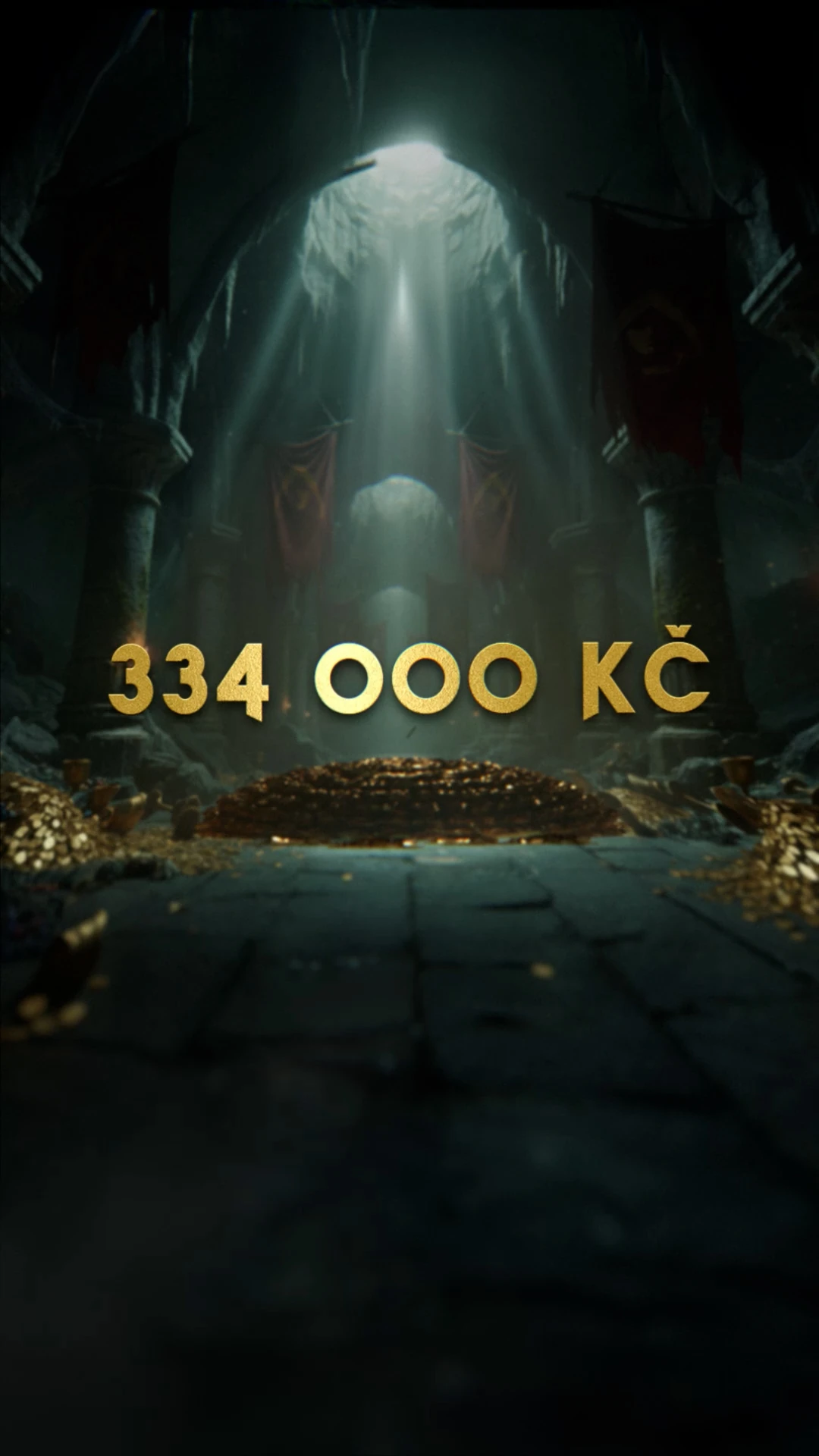 Illuminated treasure chamber showing the Zrádci prize fund of 334,000 Kč.